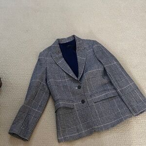 Plaid Tailored Women's Blazer Jacket - Black/White check with light pink stripe